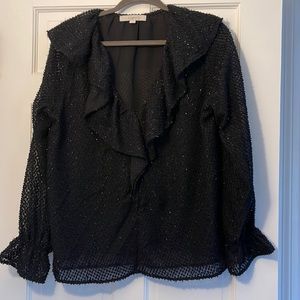 NWOT LOFT a black blouse with glitter thread and sheer sleeves